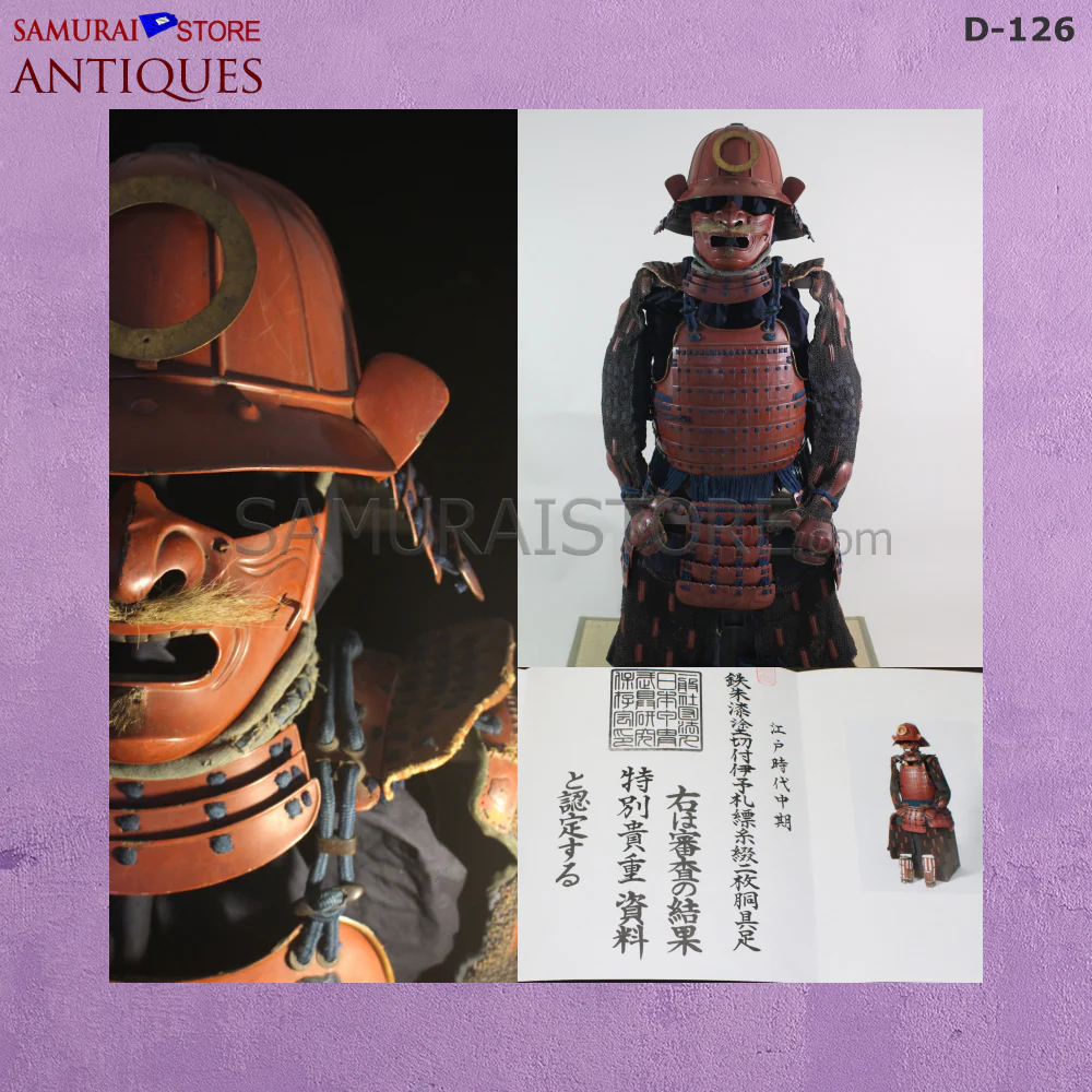 D126 Vermilion Red Antique Samurai Armor Edo period w/ certificate - Image 5