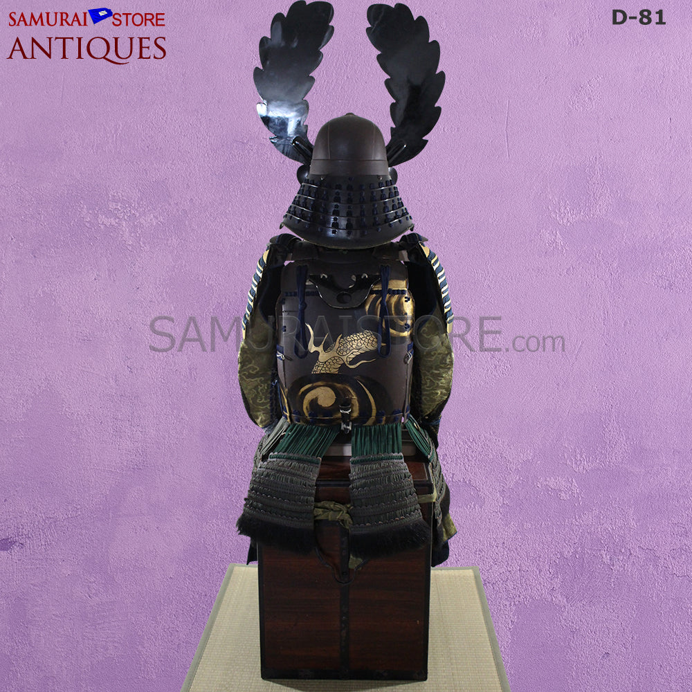 D81 Antique Samurai Armor Dragon Makie & Great horns w/ Certificate - Image 6